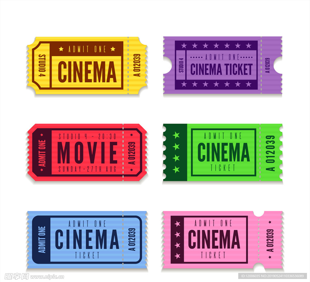 6款彩色电影票设计