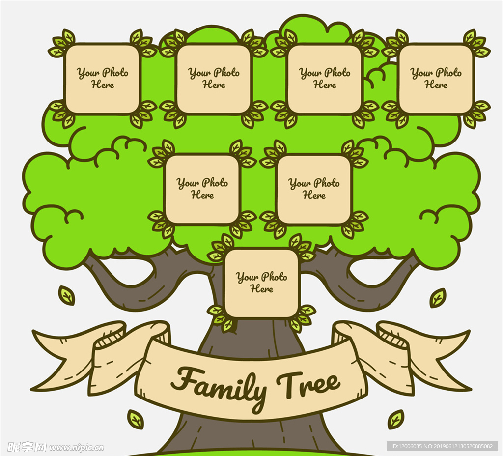 创意彩绘绿色家族树矢量素材