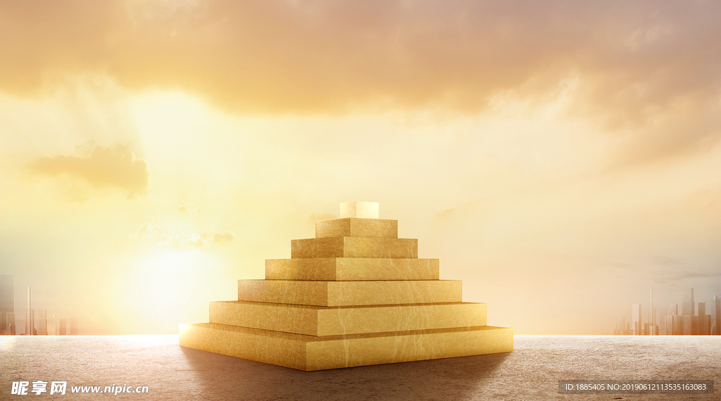 金色背景金字塔台阶领奖台