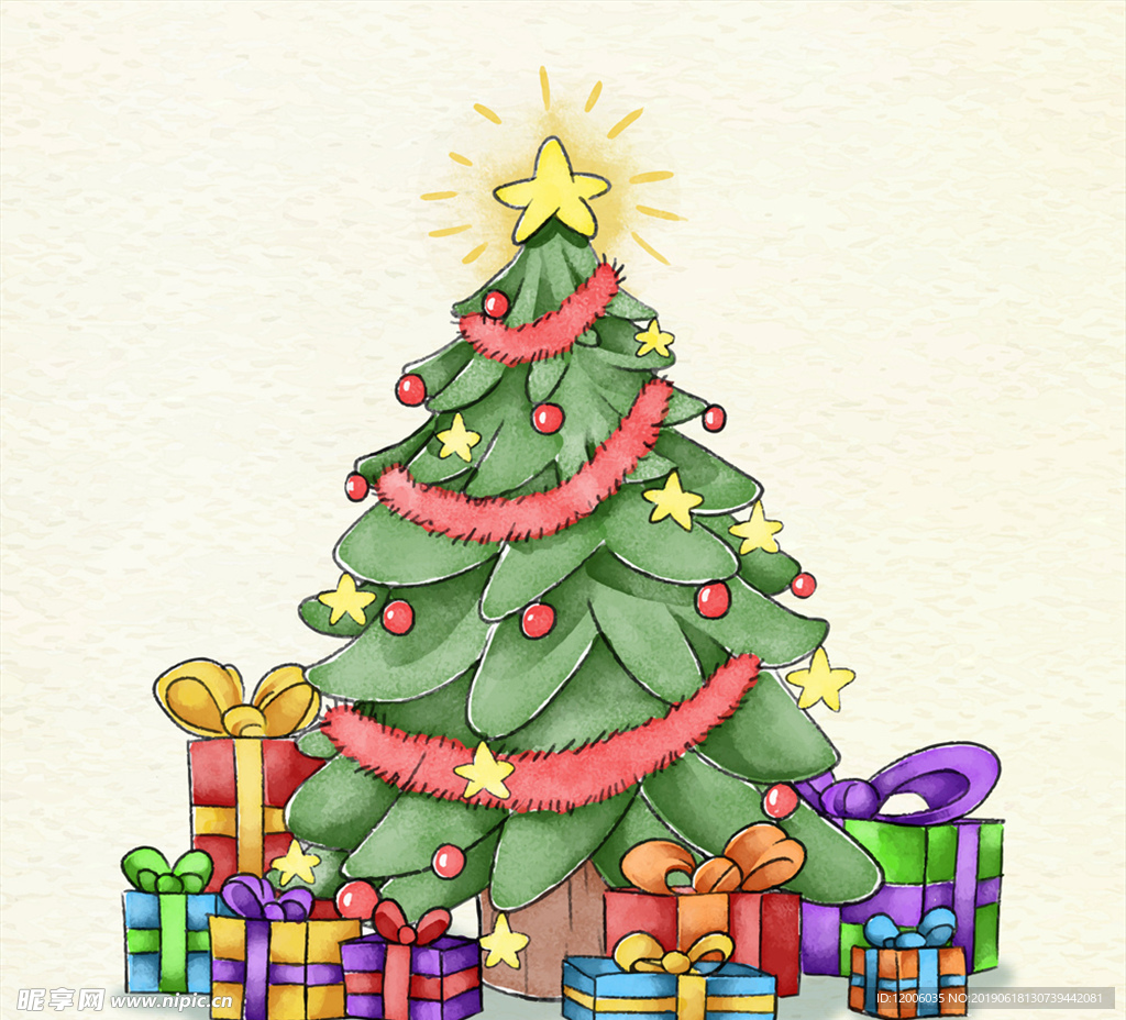 彩绘圣诞树和礼盒