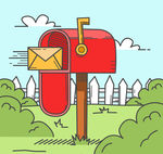 彩绘花园里的红色信箱