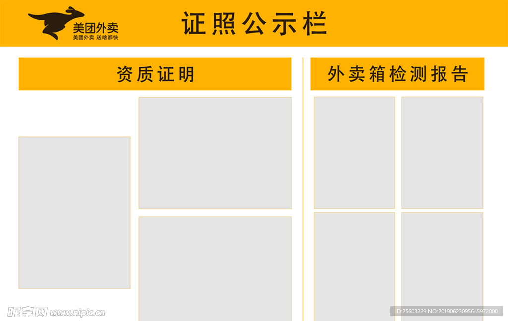 美团外卖证照公示栏资质证明展板