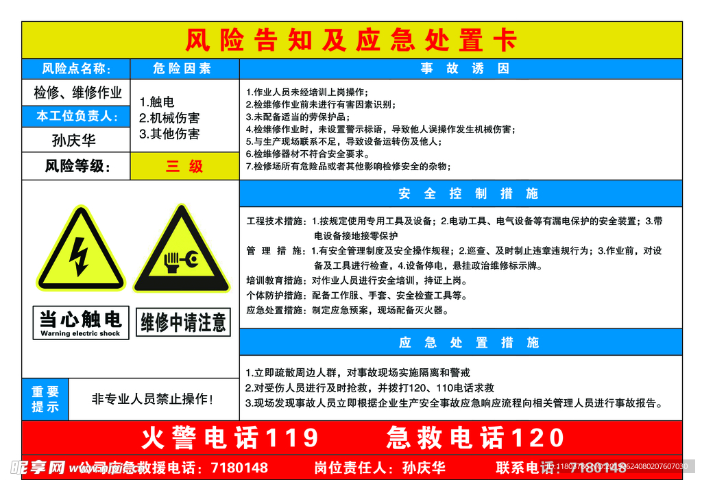 检维修作业风险告知及应急处置卡设计图 展板模板 广告设计 设计图库 昵图网