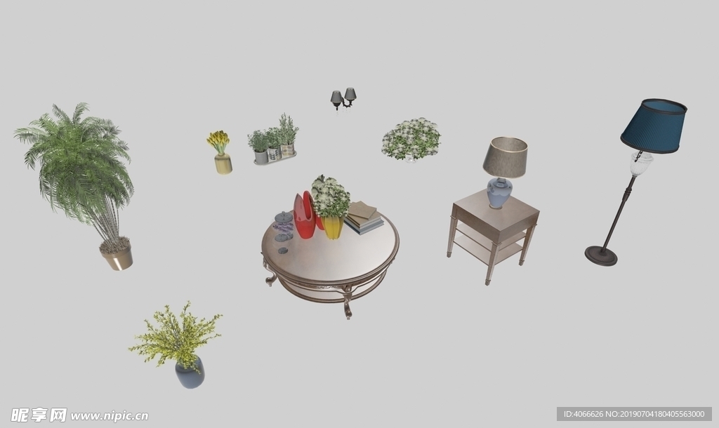 植物桌子燈具3d模型