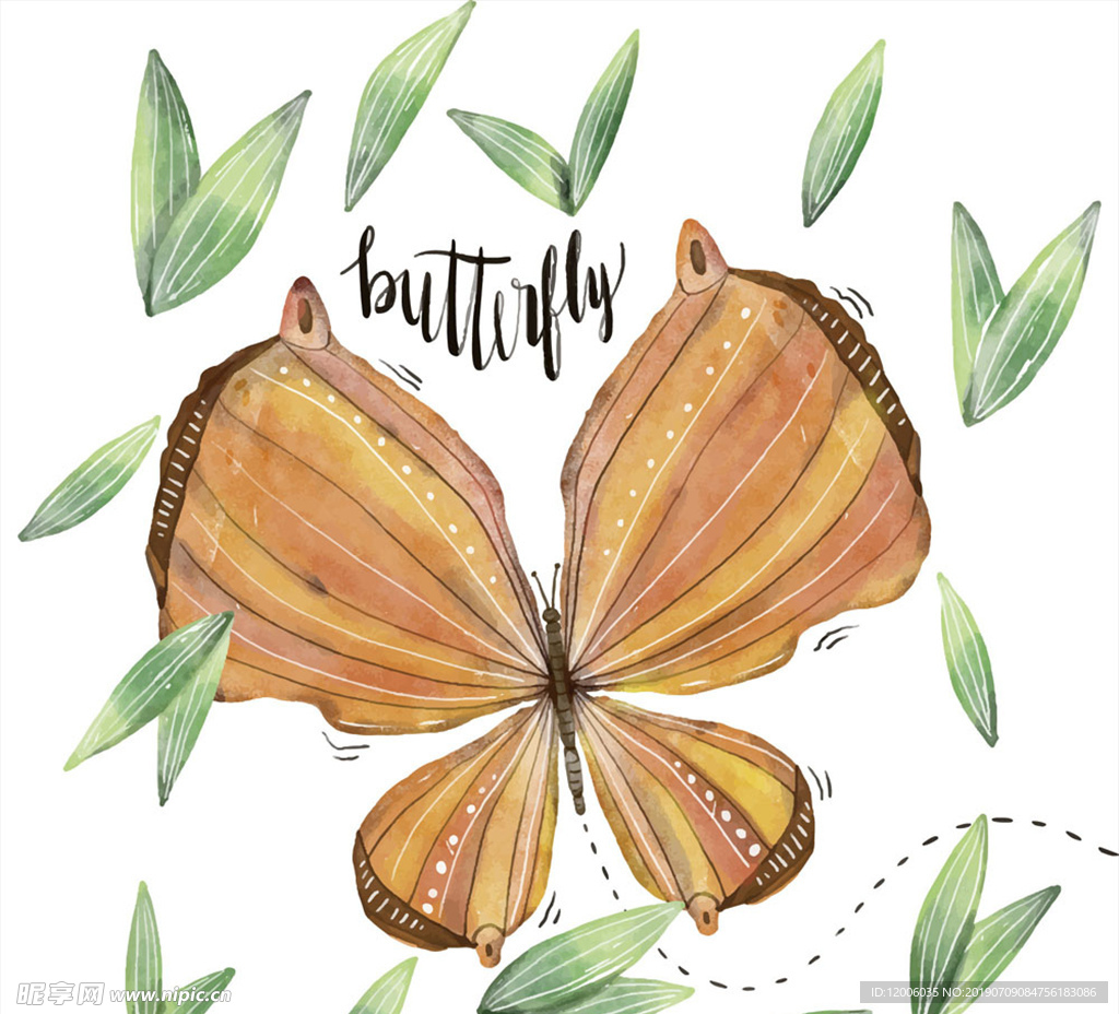 水彩绘橙色蝴蝶设计