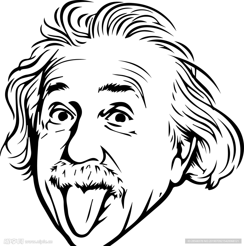 爱因斯坦吐舌头线条黑白矢量图