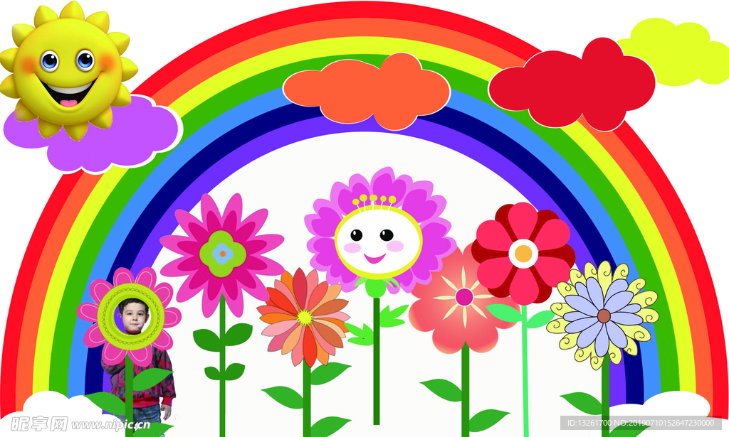 六一幼儿园卡通彩虹拍照场景