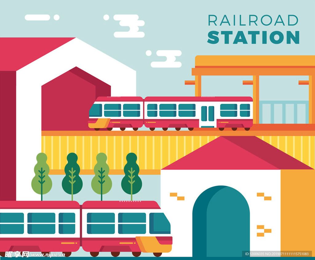 彩色火车站和火车