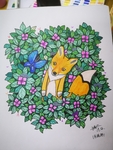手绘插画森林里的小狐狸