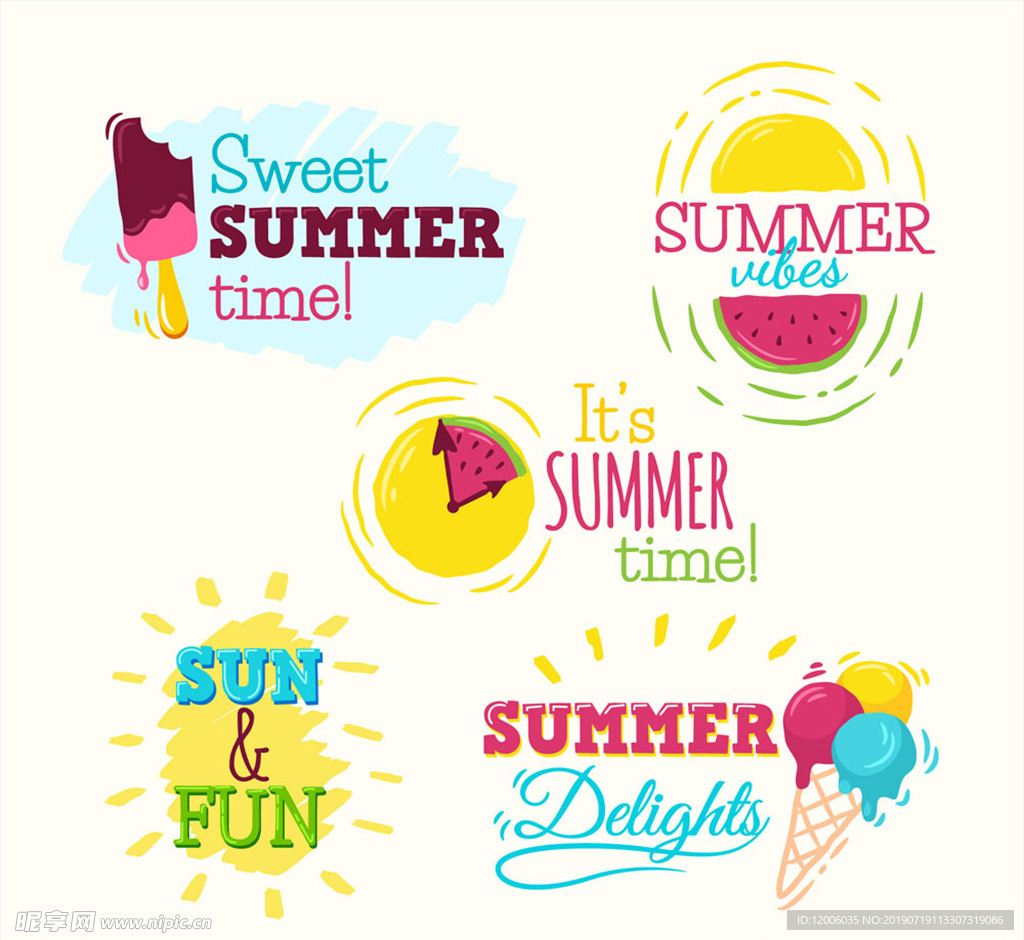 5款彩色夏季元素标签