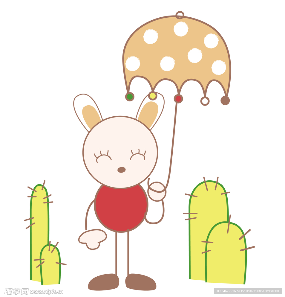 卡通小兔撑伞