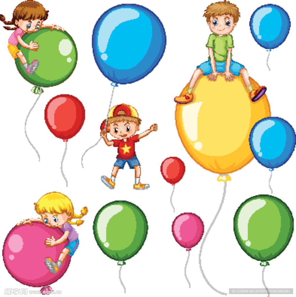 卡通儿童和气球