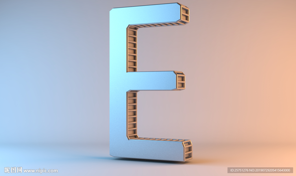 C4D金属质感字母E