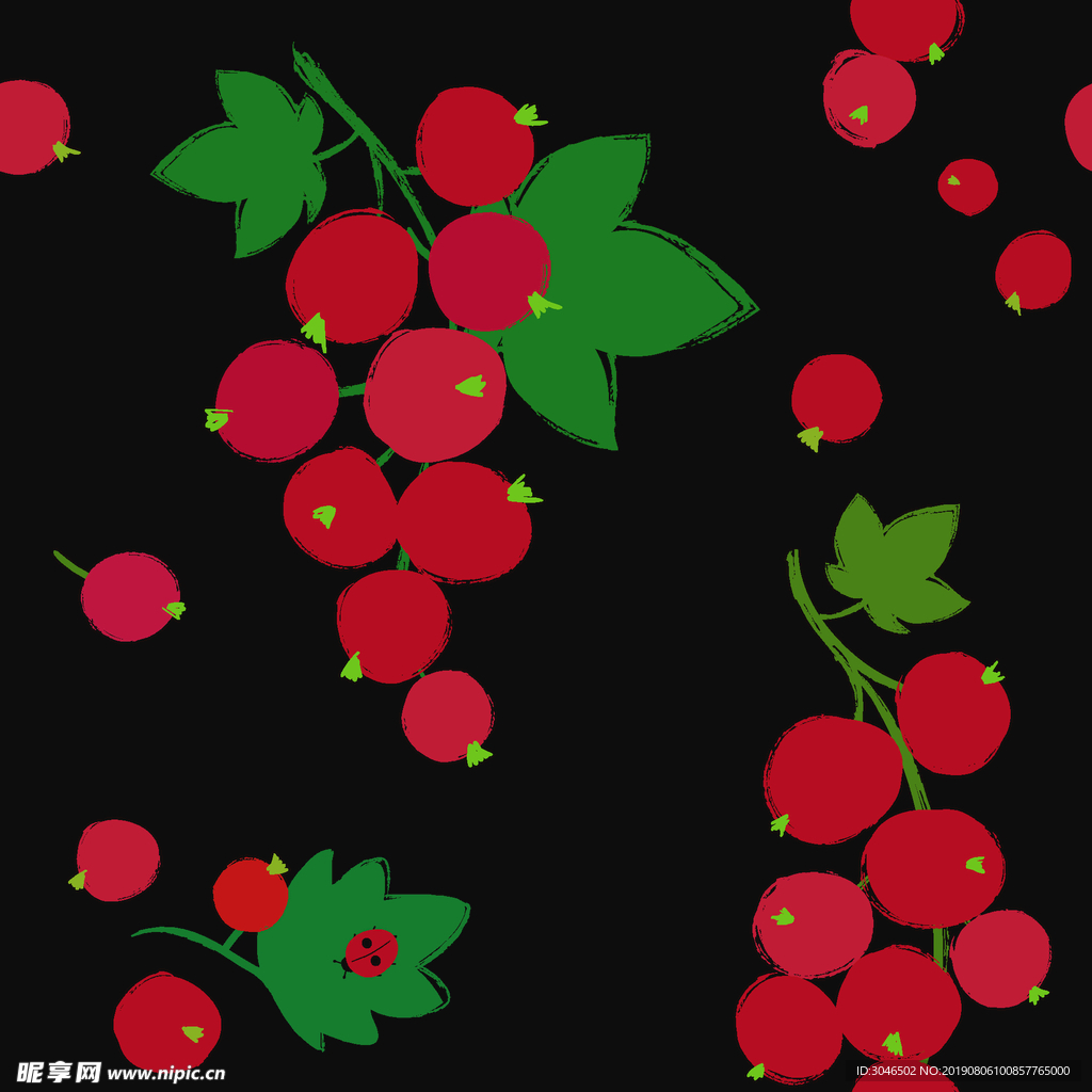 红色小果水果无缝连续图案