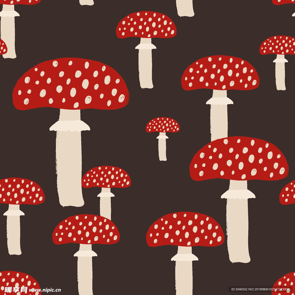 可爱红色蘑菇无缝图案背景