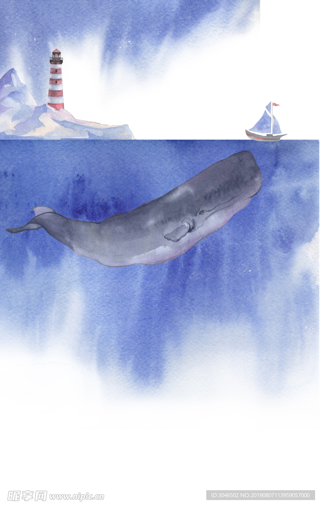 水彩鲸鱼插画