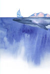 水墨水彩鲸鱼插画素材