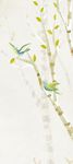 北欧手绘白杨树鸟儿素材