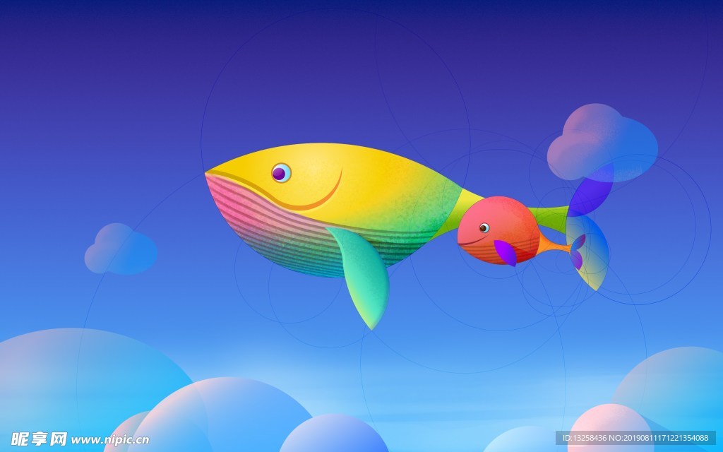 彩色鱼类插画背景