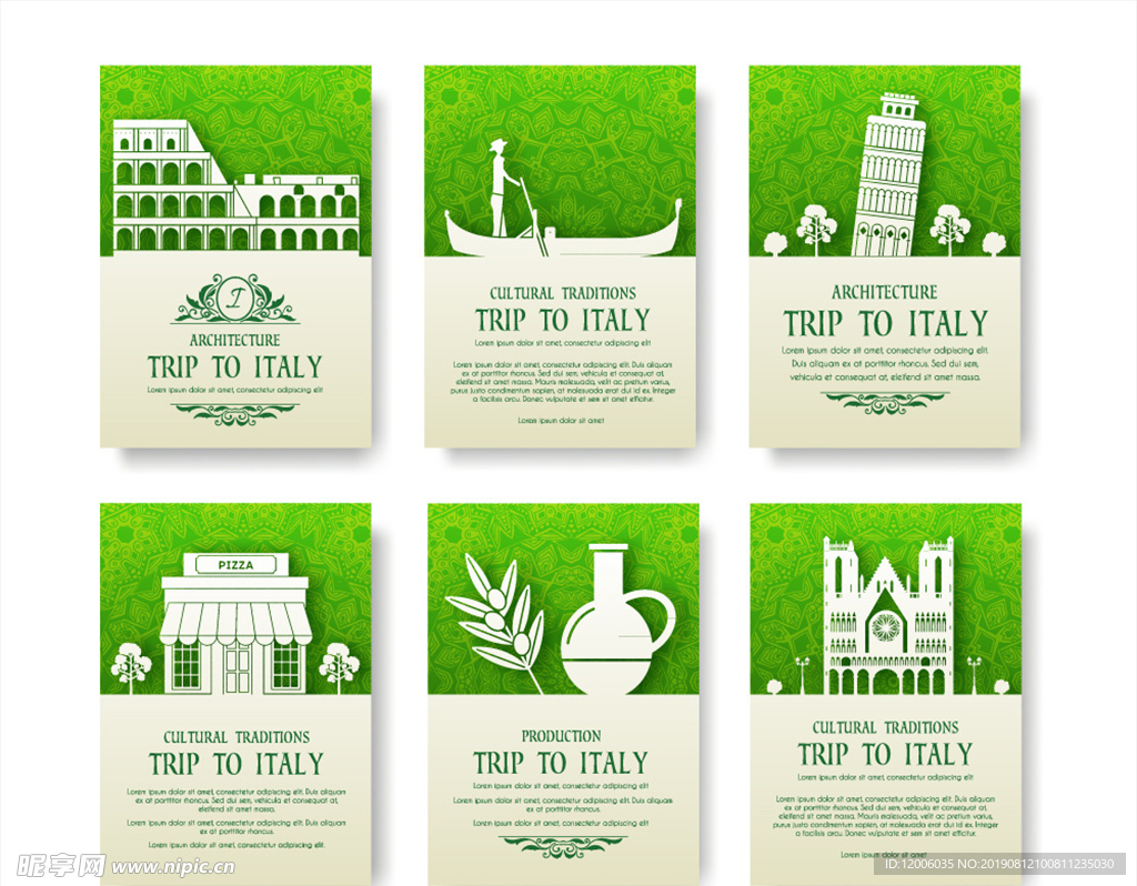 6款绿色意大利旅行招贴画