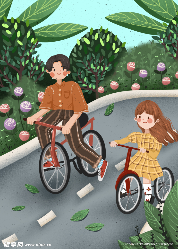 户外骑单车插画图案