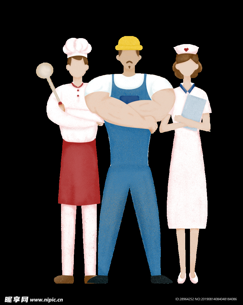 厨师建筑工人护士插画