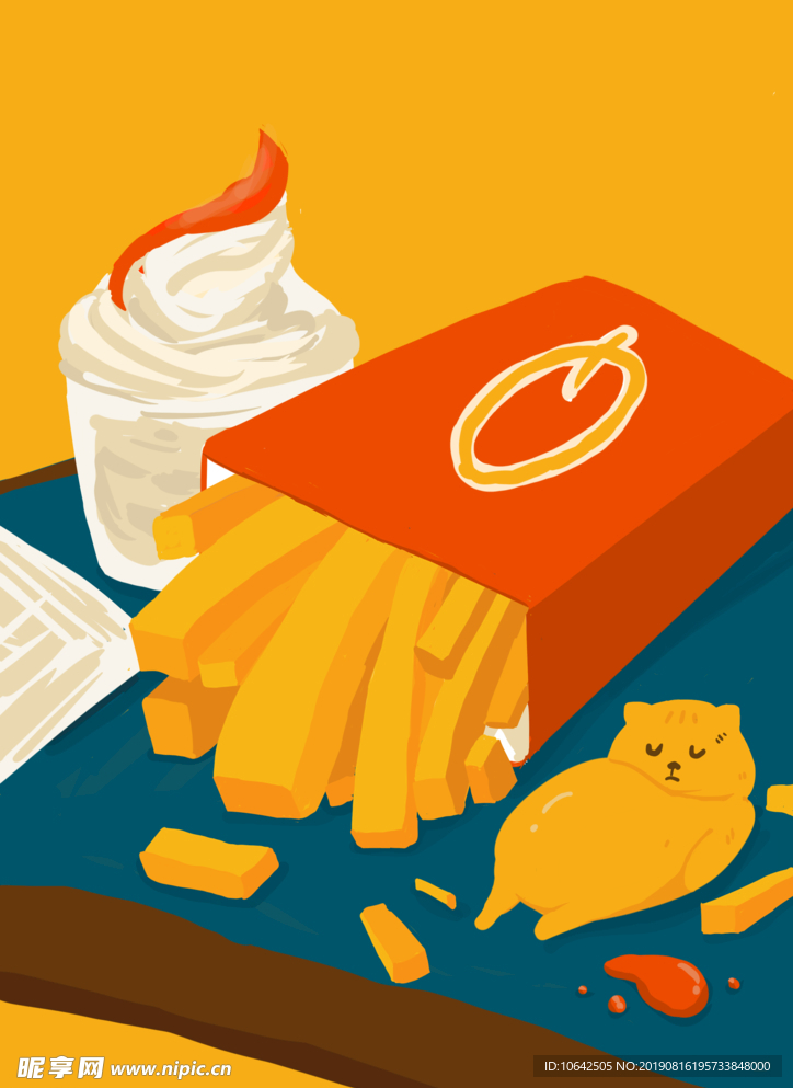 薯条冰激凌休闲食品卡通手绘图
