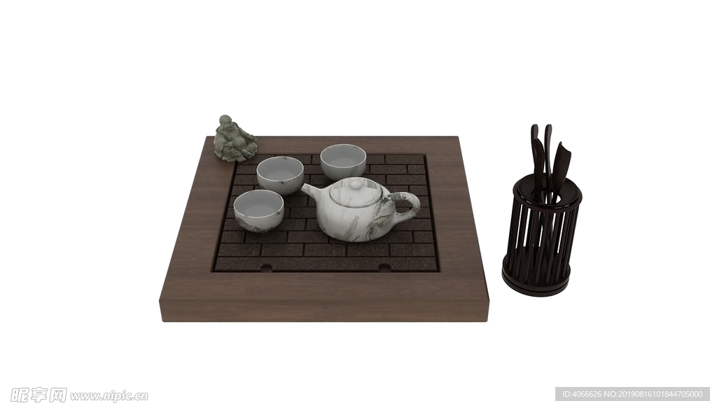 中式茶盘茶具3d模型