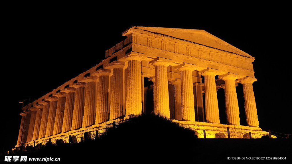 希腊雅典神庙夜景风景