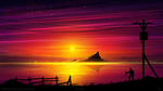 海边风景插画红色夕阳