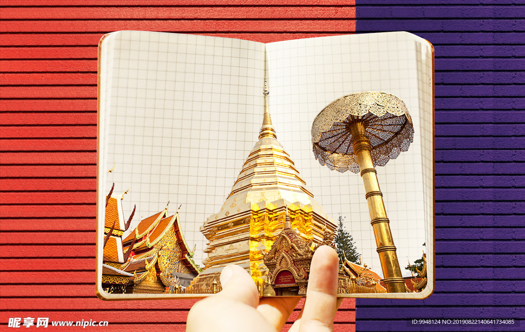 复古泰国建筑旅游手拿书本合成图