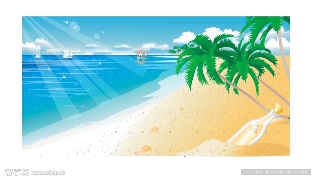 海邊沙灘風景矢量圖