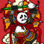 中国风拿笔的熊猫大神在腾云驾雾