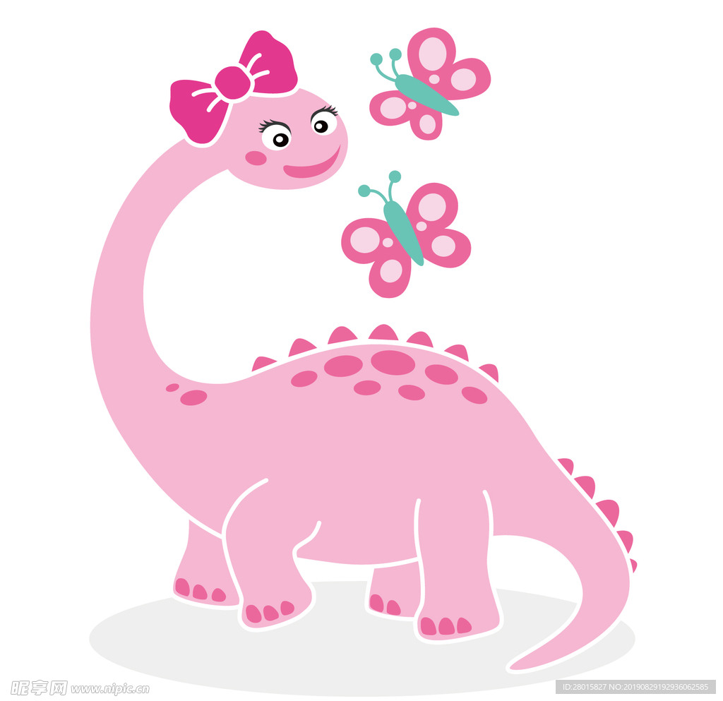 可爱粉色蝴蝶结恐龙