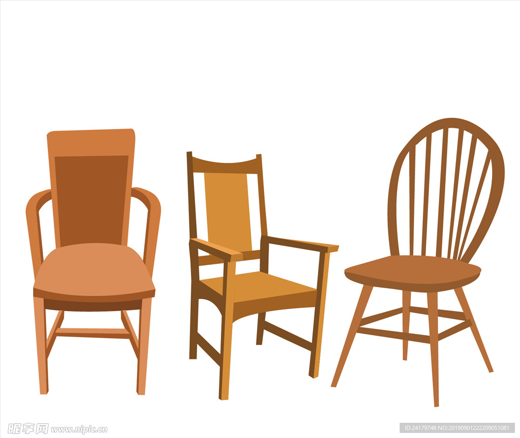 3款靠背木椅子不同款式矢量图