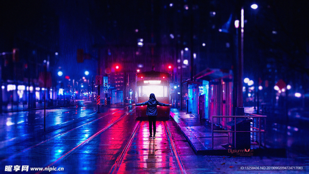 城市燈光夜景街道站臺