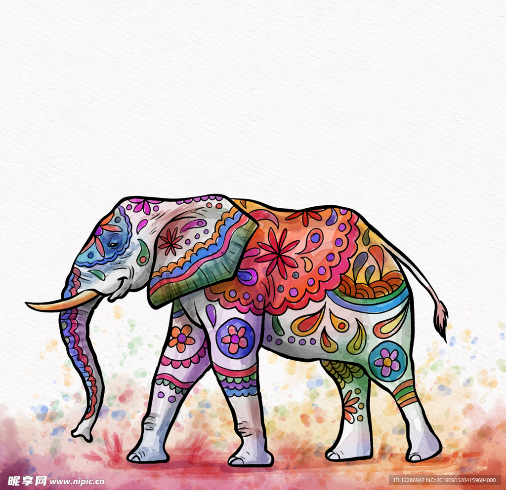 多彩创意大象手绘插画