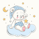 可爱卡通手绘星星月亮睡觉的小熊