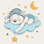 可爱卡通手绘星星月亮睡觉的小熊