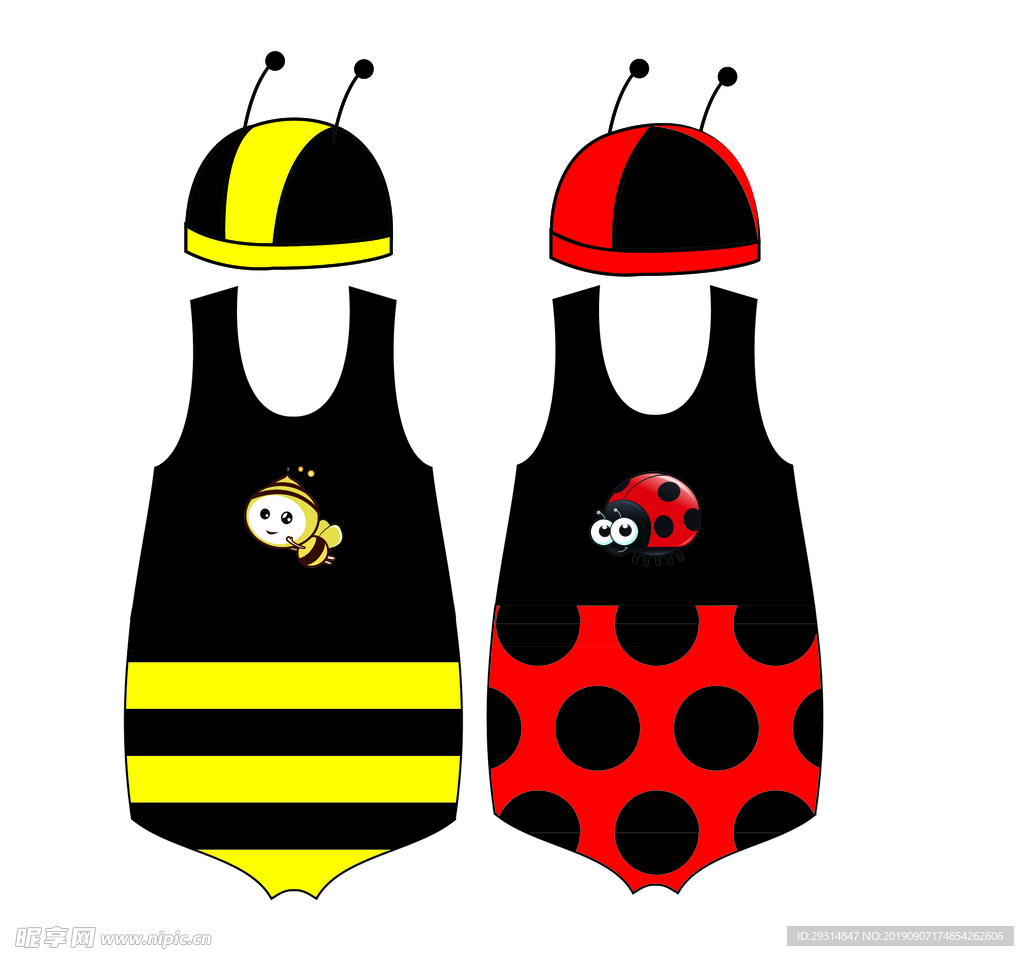 儿童连体泳衣间条昆虫款式设计