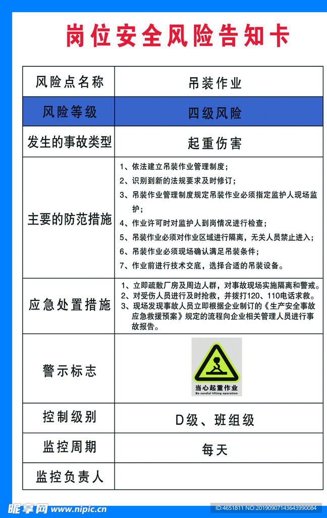 岗位安全风险告知卡