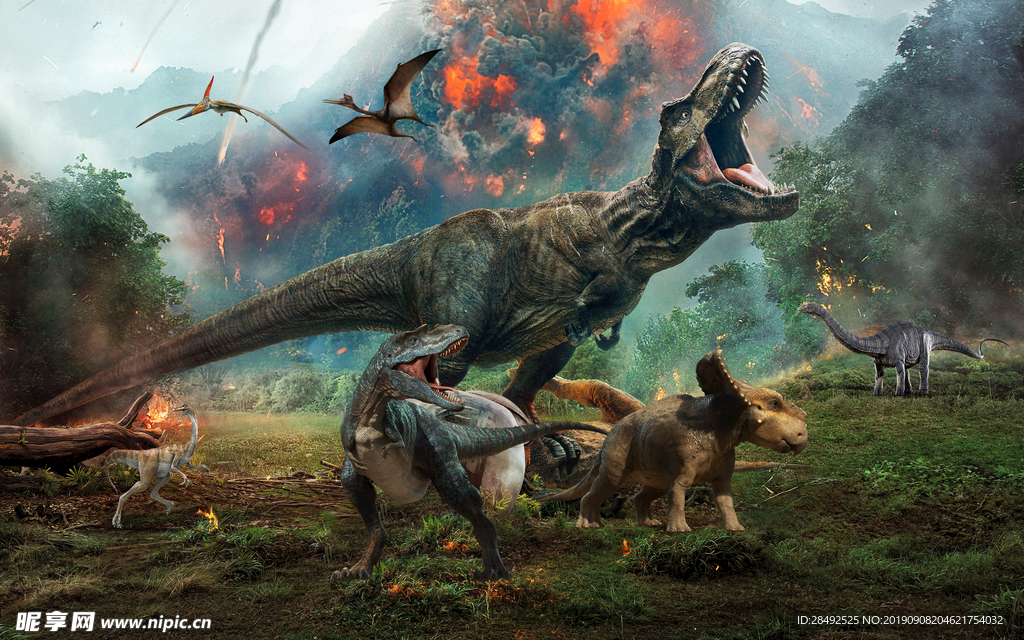 3D侏罗纪恐龙世界背景墙