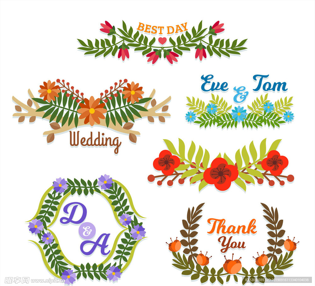 6款纸质花卉婚礼标签