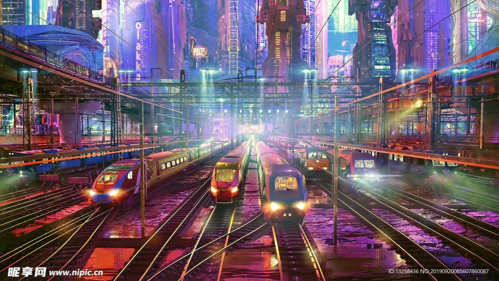彩色城市插画背景列车