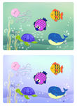 彩色海洋生物卡片矢量素材