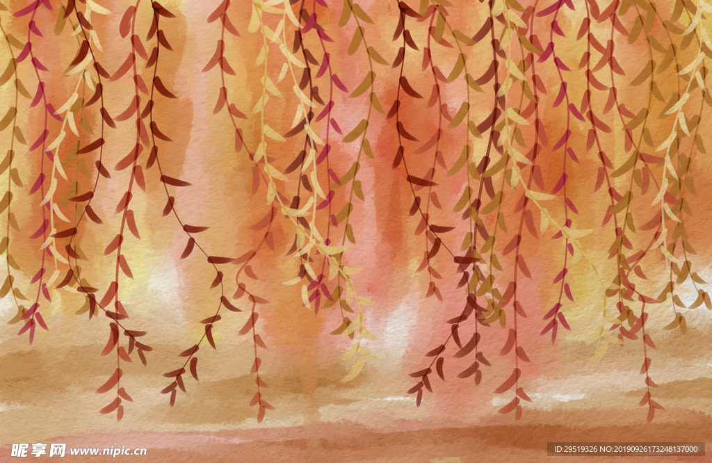 手绘风水彩风格秋天植物插画