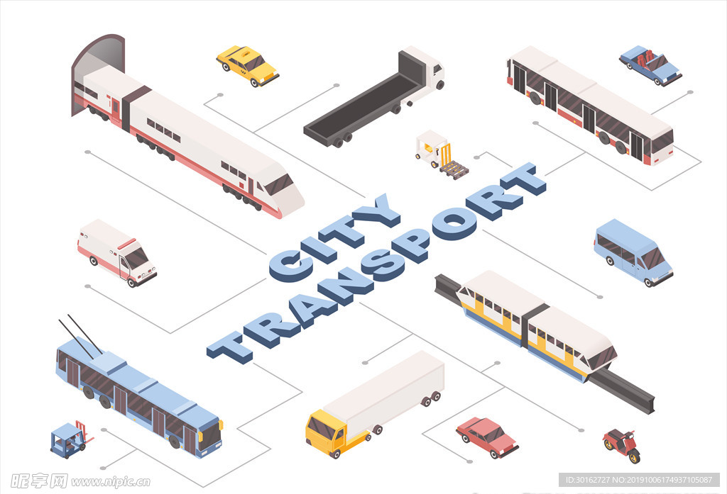 扁平化城市交通工具插画