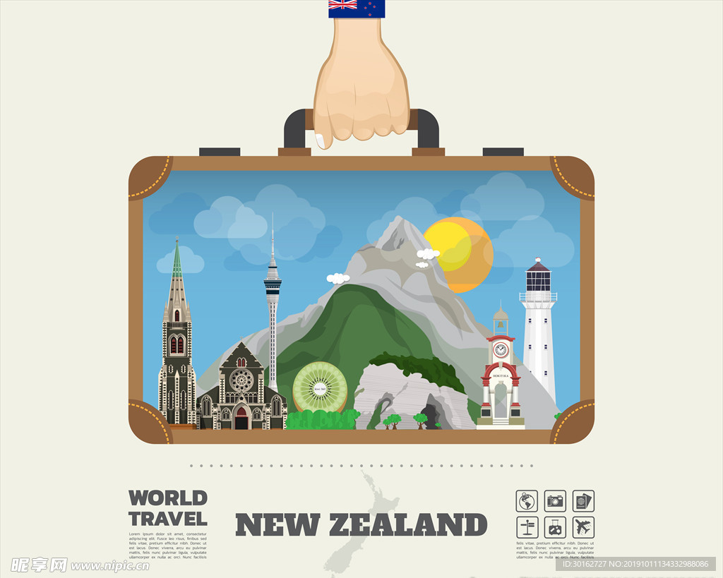 新西兰特色旅游创意插画设计