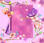 彩色紫色花枝和蝴蝶书籍