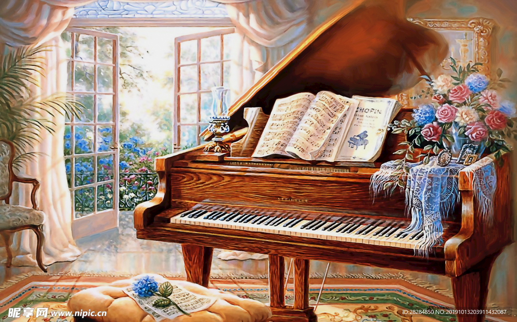 欧美风古典钢琴背景墙
